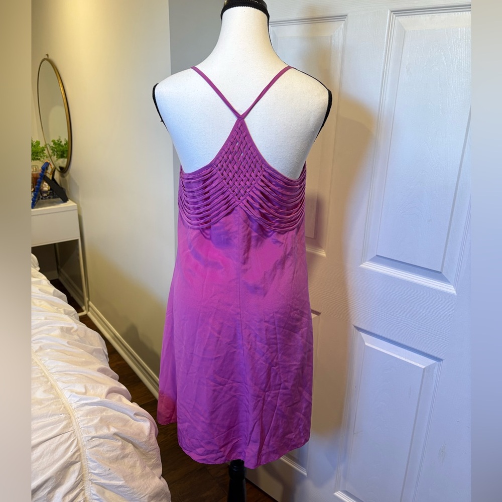 Maryan Mehlhorn 100% Silk Fuchsia Purple Braided Back Slip Mini Dress S